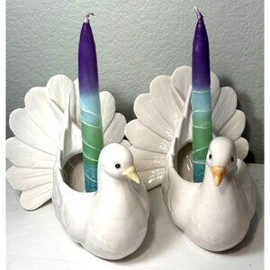 Vintage Fitz and Floyd Birds White Dove Candle Holders Ceramic Pair Pre-1970's